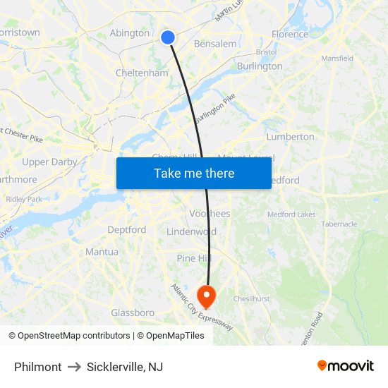 Philmont to Sicklerville, NJ map