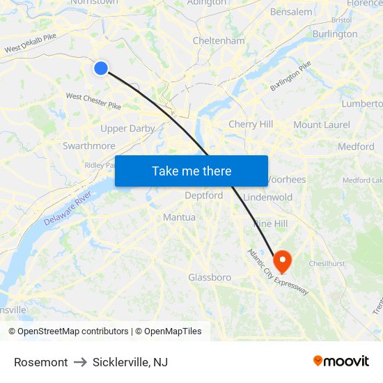 Rosemont to Sicklerville, NJ map