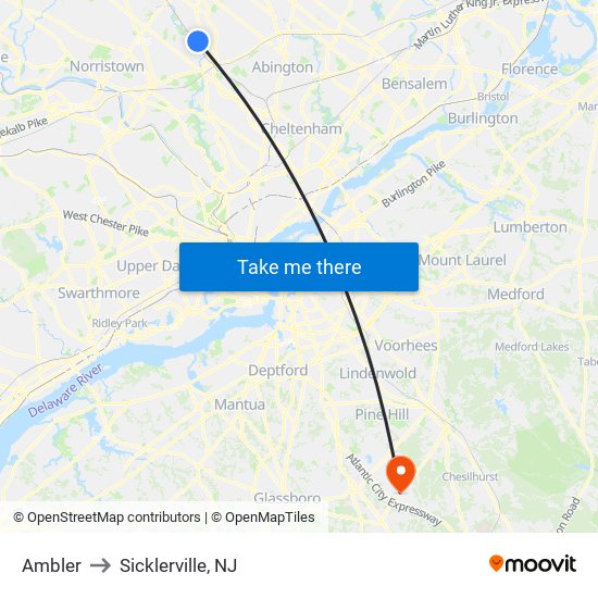 Ambler to Sicklerville, NJ map