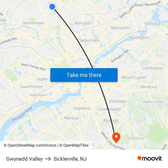 Gwynedd Valley to Sicklerville, NJ map