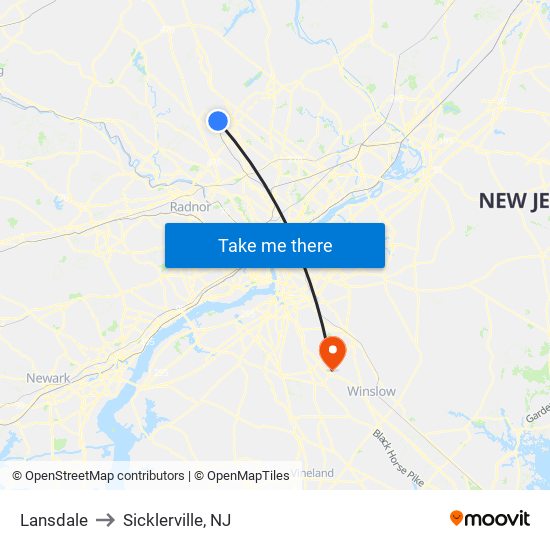 Lansdale to Sicklerville, NJ map
