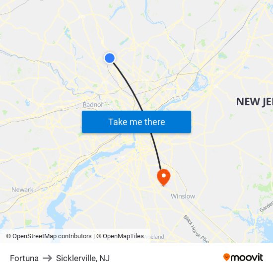 Fortuna to Sicklerville, NJ map