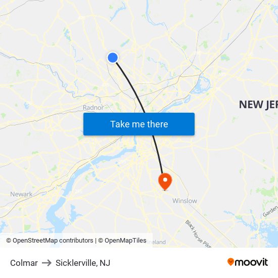 Colmar to Sicklerville, NJ map