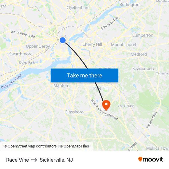 Race Vine to Sicklerville, NJ map