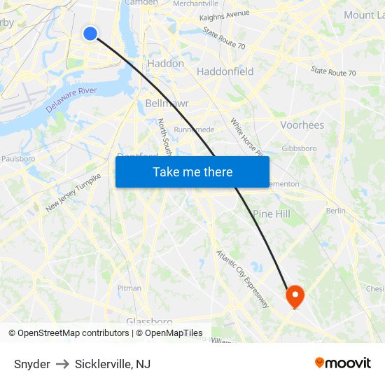 Snyder to Sicklerville, NJ map