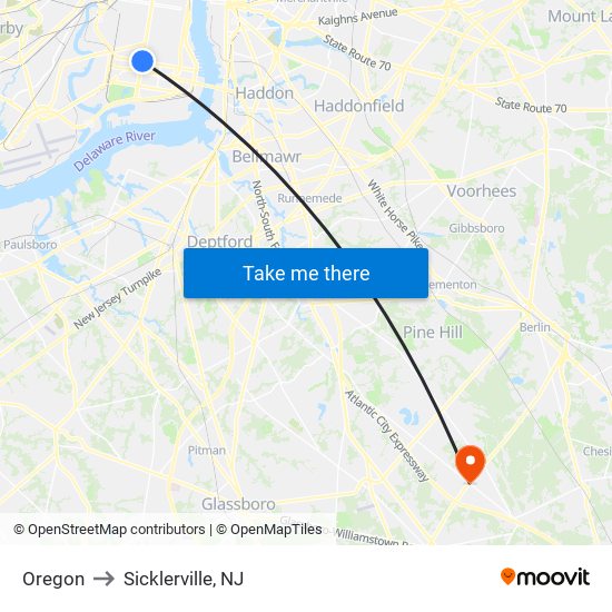Oregon to Sicklerville, NJ map