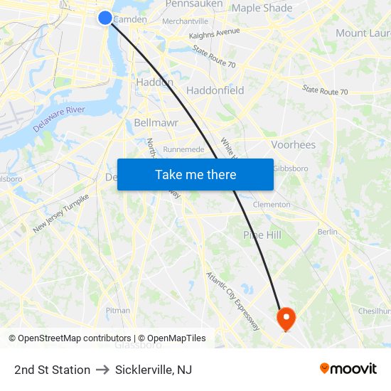 2nd St Station to Sicklerville, NJ map
