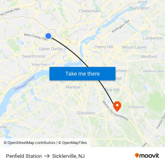 Penfield Station to Sicklerville, NJ map