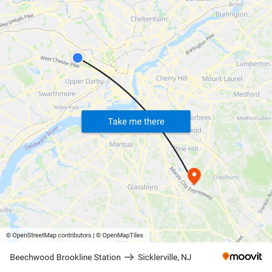 Beechwood Brookline Station to Sicklerville, NJ map