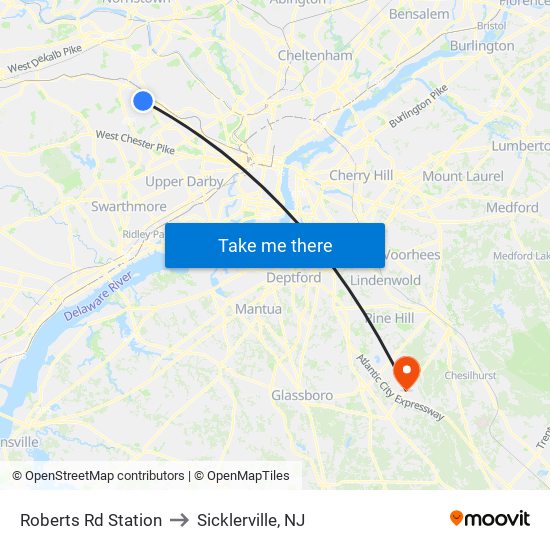 Roberts Rd Station to Sicklerville, NJ map