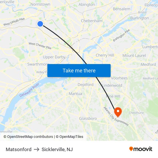 Matsonford to Sicklerville, NJ map