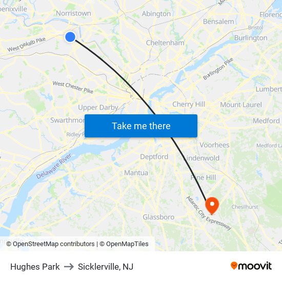 Hughes Park to Sicklerville, NJ map
