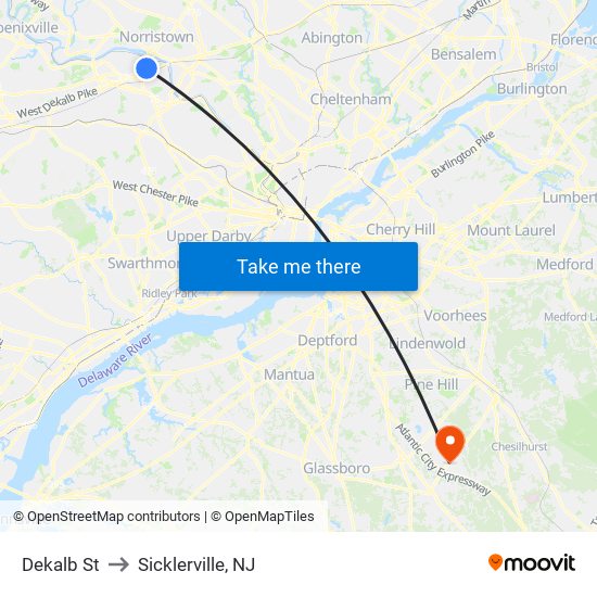 Dekalb St to Sicklerville, NJ map