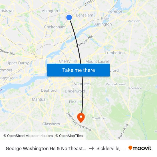 George Washington Hs & Northeast Av to Sicklerville, NJ map