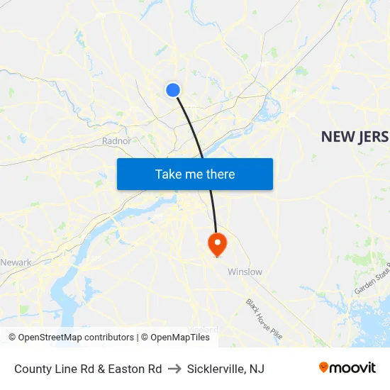 County Line Rd & Easton Rd to Sicklerville, NJ map