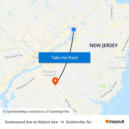 Greenwood Ave at Walnut Ave to Sicklerville, NJ map