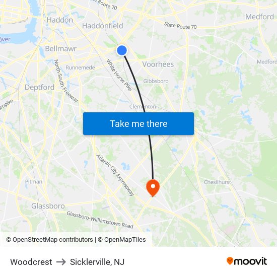 Woodcrest to Sicklerville, NJ map