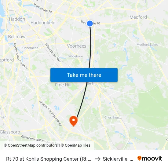 Rt-70 at Kohl's Shopping Center (Rt 73) to Sicklerville, NJ map