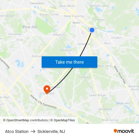 Atco Station to Sicklerville, NJ map