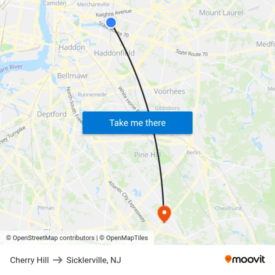Cherry Hill to Sicklerville, NJ map