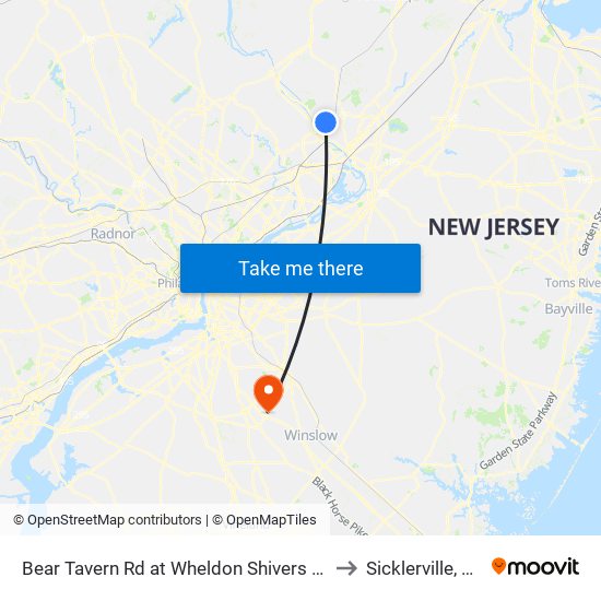 Bear Tavern Rd at Wheldon Shivers Dr to Sicklerville, NJ map