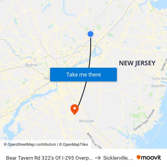 Bear Tavern Rd 322's Of I-295 Overpass to Sicklerville, NJ map