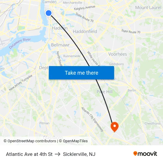 Atlantic Ave at 4th St to Sicklerville, NJ map