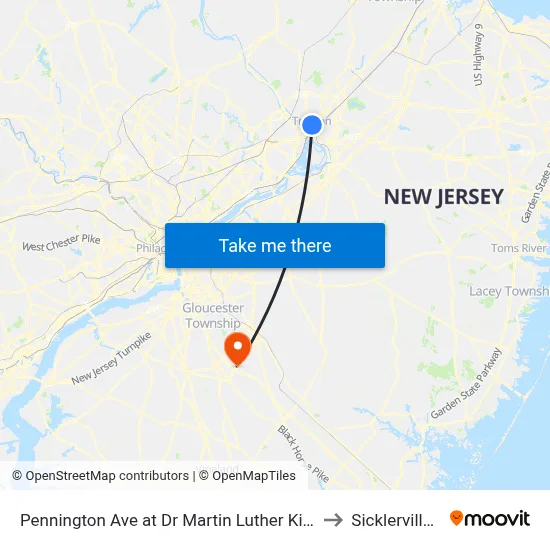 Pennington Ave at Dr Martin Luther King Jr Blvd to Sicklerville, NJ map