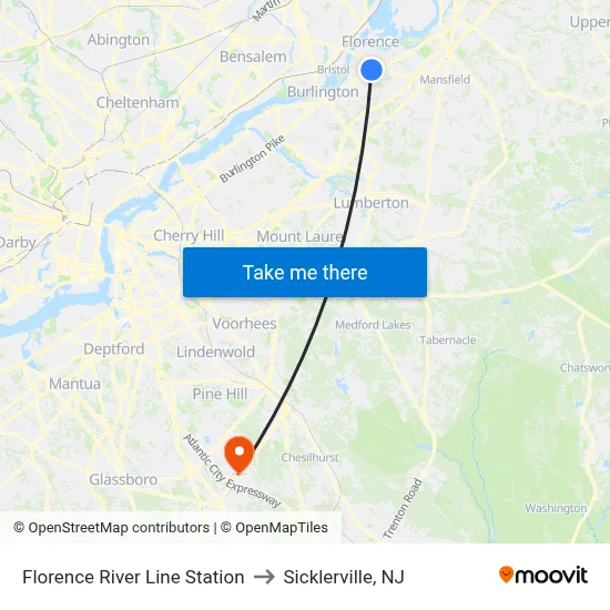 Florence River Line Station to Sicklerville, NJ map