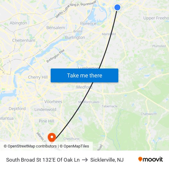 South Broad St 132'E Of Oak Ln to Sicklerville, NJ map