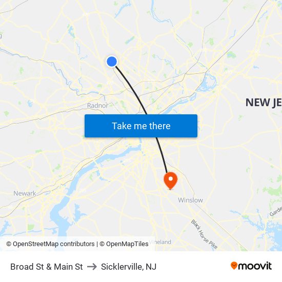 Broad St & Main St to Sicklerville, NJ map