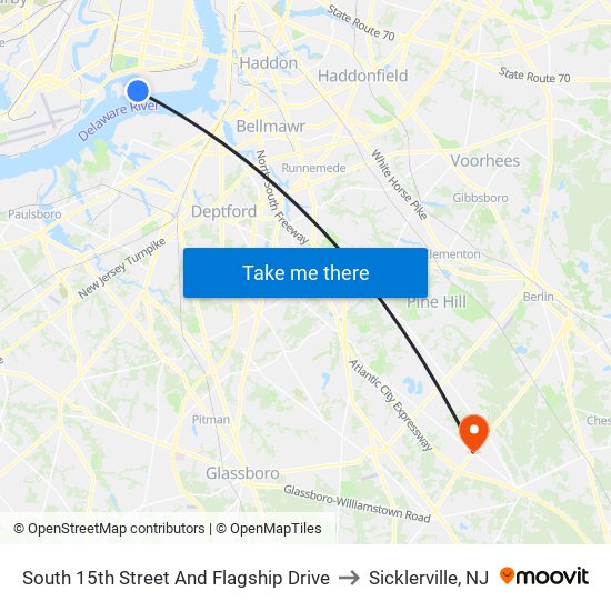 South 15th Street And Flagship Drive to Sicklerville, NJ map