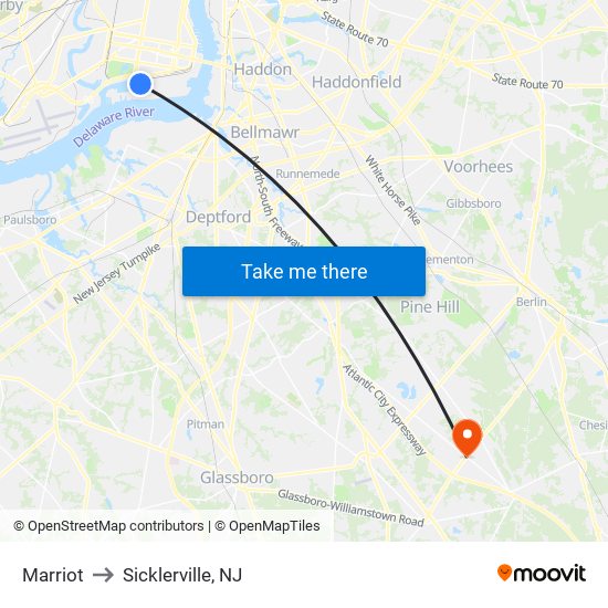 Marriot to Sicklerville, NJ map