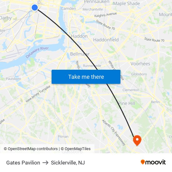 Gates Pavilion to Sicklerville, NJ map