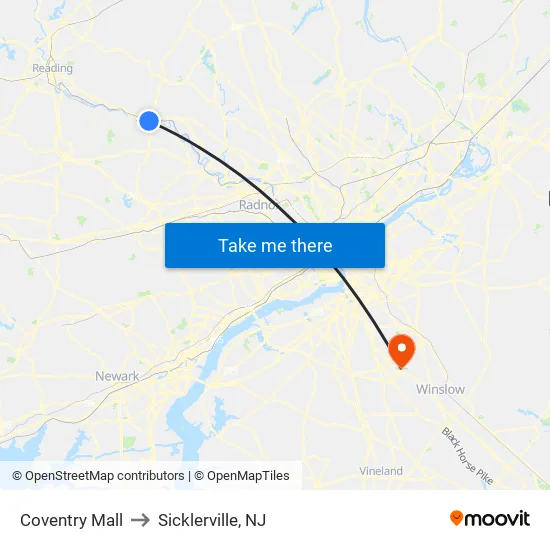 Coventry Mall to Sicklerville, NJ map