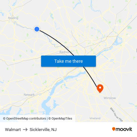 Walmart to Sicklerville, NJ map