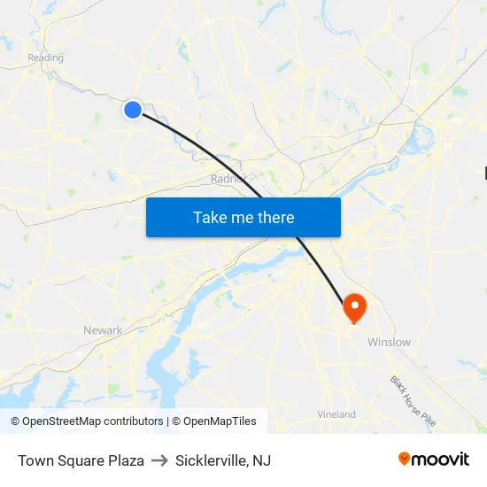 Town Square Plaza to Sicklerville, NJ map