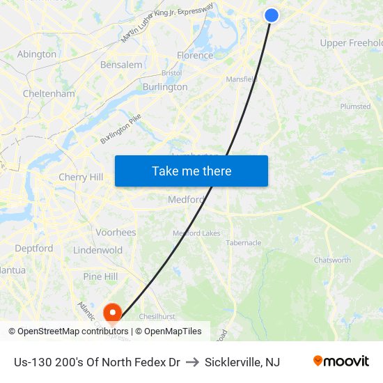 Us-130 200's Of North Fedex Dr to Sicklerville, NJ map