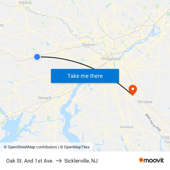 Oak St. And 1st Ave. to Sicklerville, NJ map