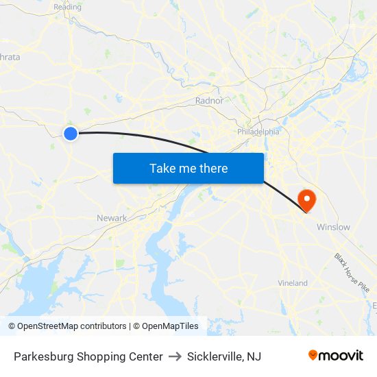 Parkesburg Shopping Center to Sicklerville, NJ map