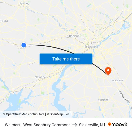 Walmart - West Sadsbury Commons to Sicklerville, NJ map