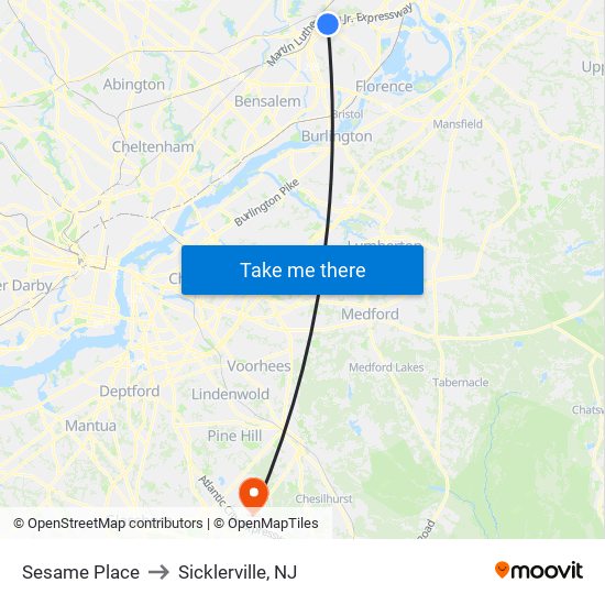 Sesame Place to Sicklerville, NJ map