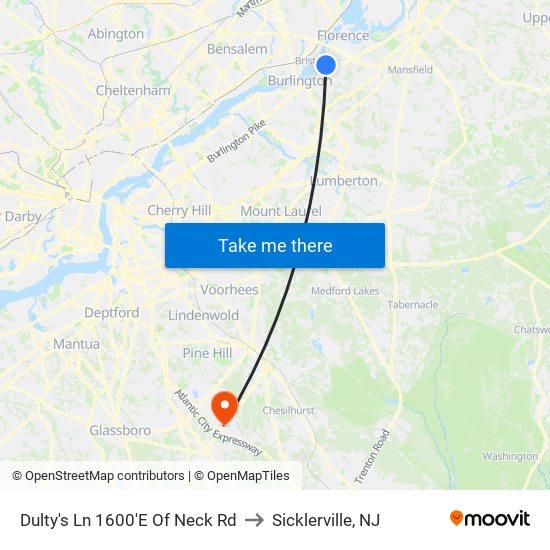 Dulty's Ln 1600'E Of Neck Rd to Sicklerville, NJ map