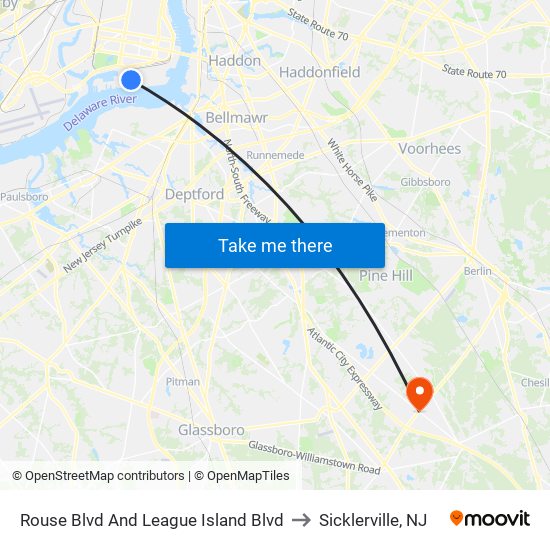 Rouse Blvd And League Island Blvd to Sicklerville, NJ map
