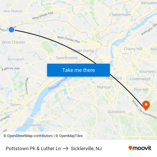 Pottstown Pk & Luther Ln to Sicklerville, NJ map