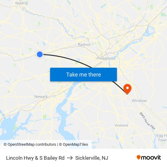 Lincoln Hwy & S Bailey Rd to Sicklerville, NJ map
