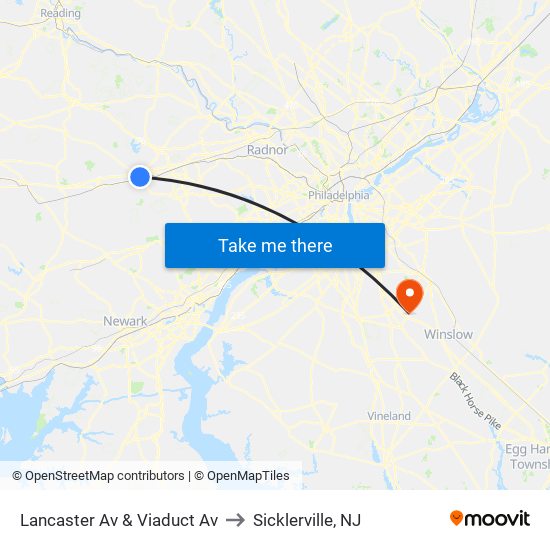 Lancaster Av & Viaduct Av to Sicklerville, NJ map