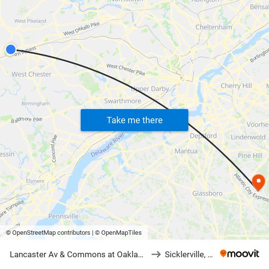 Lancaster Av & Commons at Oaklands to Sicklerville, NJ map