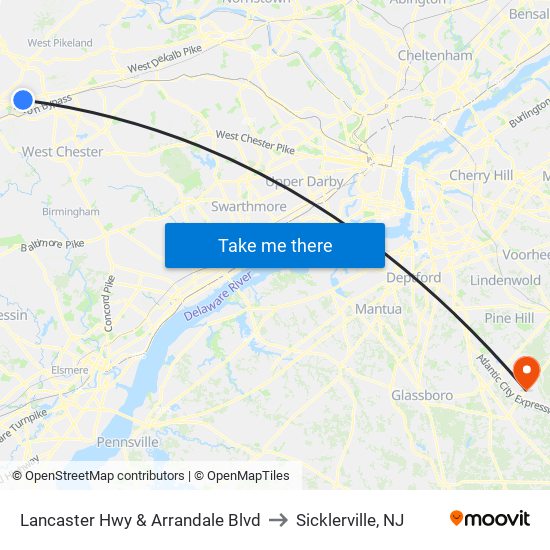 Lancaster Hwy & Arrandale Blvd to Sicklerville, NJ map