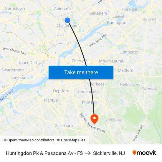 Huntingdon Pk & Pasadena Av - FS to Sicklerville, NJ map
